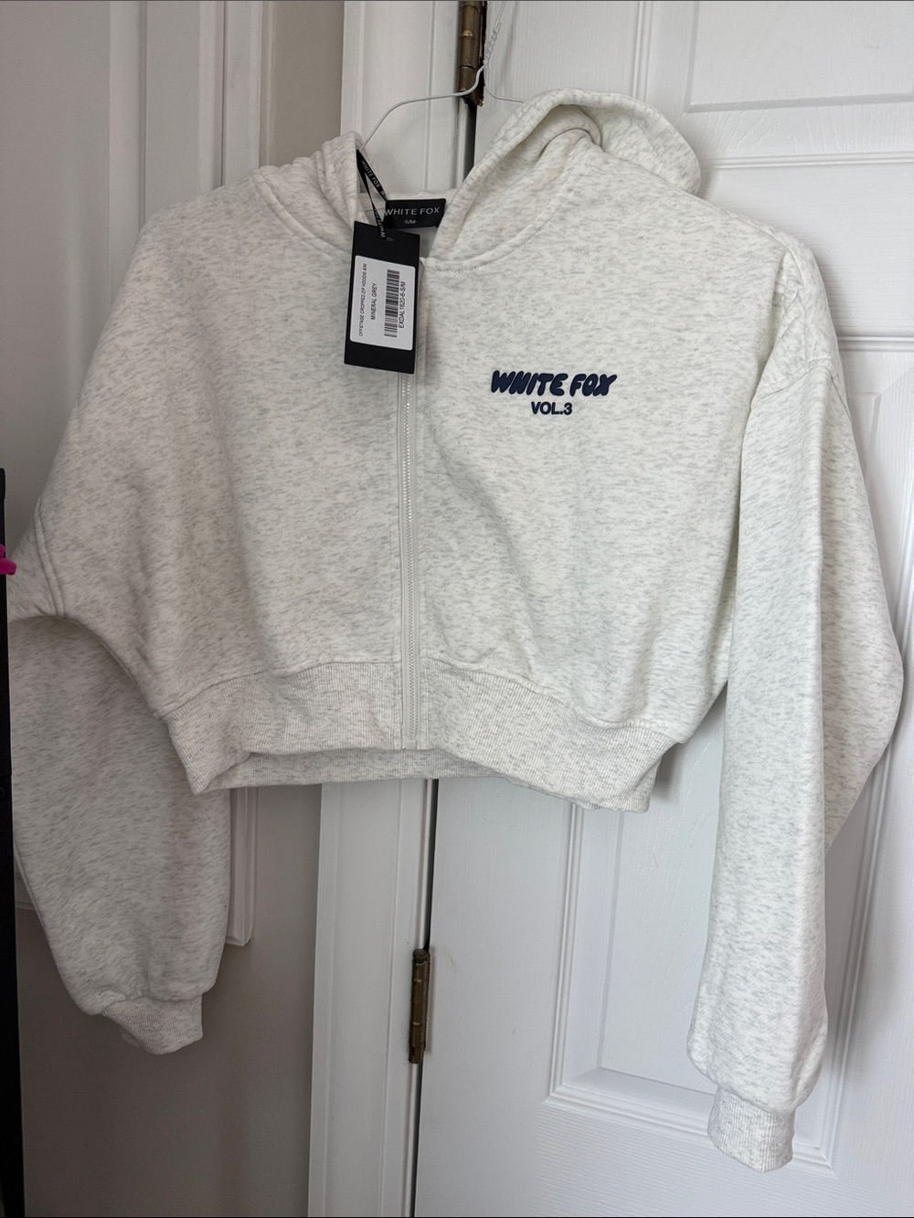 White Fox Offstage Cropped Zip Hoodie Mineral Grey S/M NWT